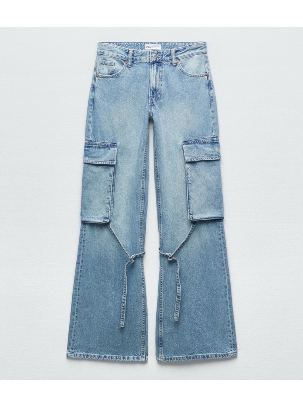 Zara Light Blue Cargo Wide-Leg Jeans
